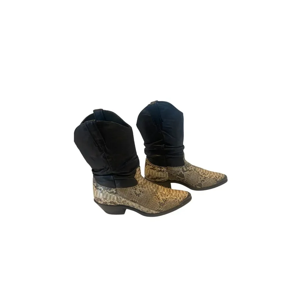 Vintage 1990s Exotic Loredo Snakeskin & Black Leather Cowboy Boots – Size 8D